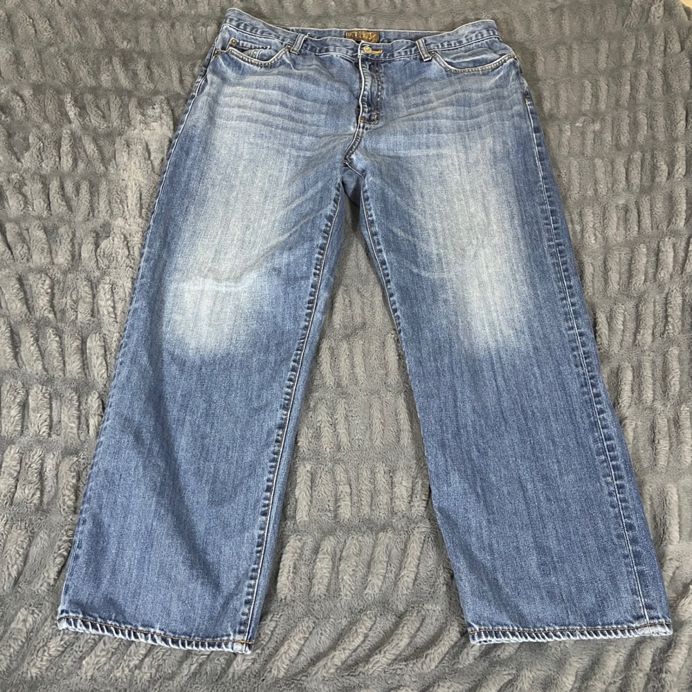 Blue Pronto Uomo Men Relaxed Straight Leg Jeans Medium Wash 38x28 Altered Inseam